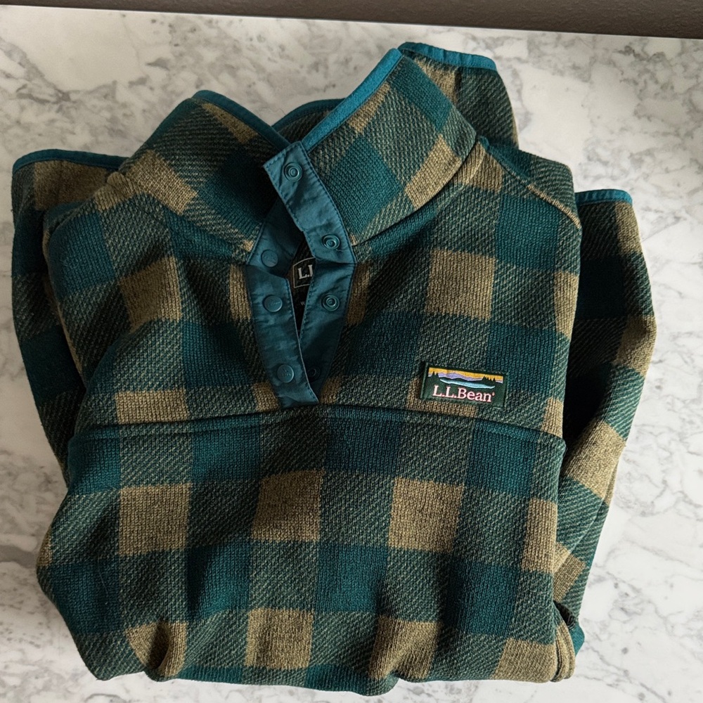 L.L. Bean Teal and Olive Checkered Pullover